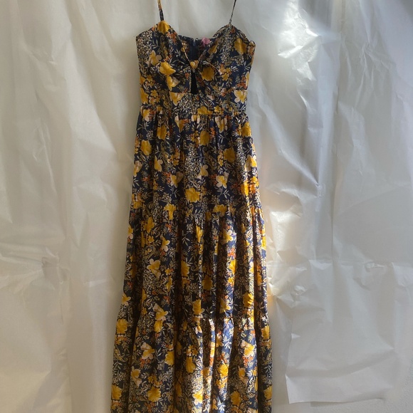 Blue and Yellow Floral Dress With Front Bow - Picture 2 of 4